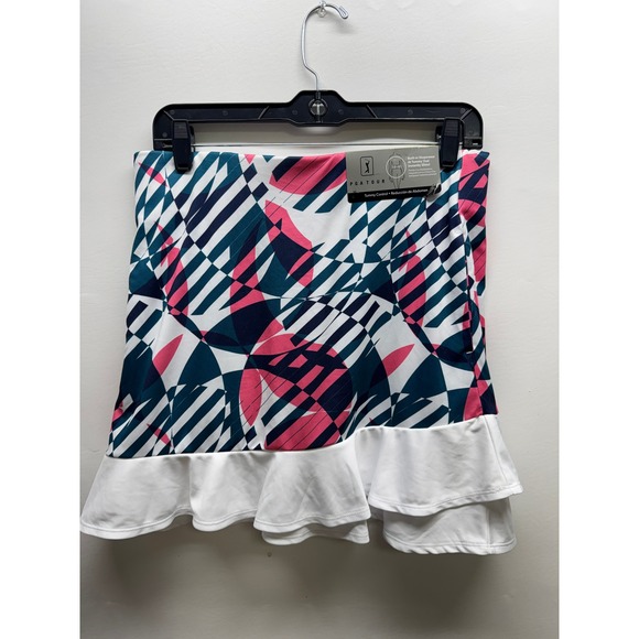 PGA Tour Pants - PGA Tour Skort Women M‎ Pink Blue Geometric Tummy Control Ruffle Hem Performance
